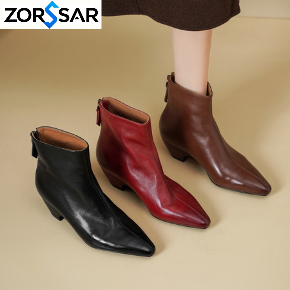 Vintage Fashion Online - Bottines pour femmes en cuir véritable,